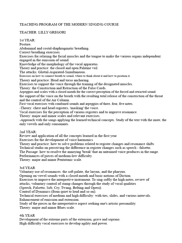 Modern Singing Course Curriculum Guide | PDF | Singing | Human Voice