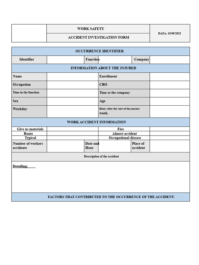 Work Accident Investigation Form | PDF