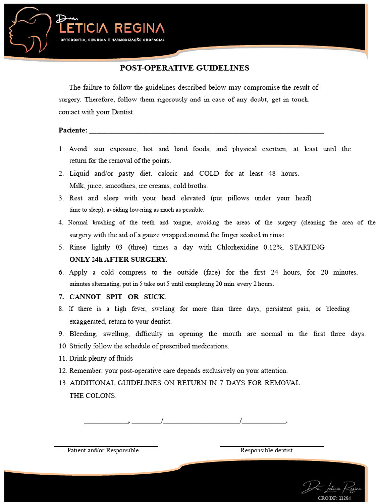 Post-Operative Instructions | PDF