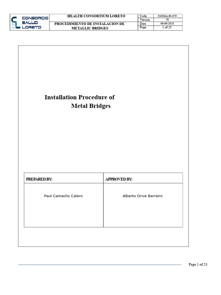 Installation Procedure For Metal Bridges | PDF | Welding | Construction