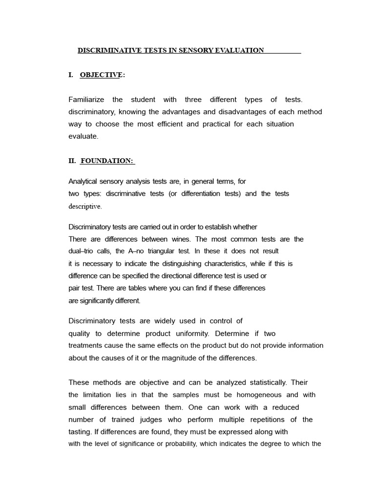Discriminative Tests in Sensory Evaluation | PDF | Senses | Perception