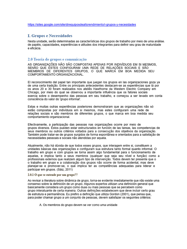 Grupos de Trabalho e Suas Necessidades | PDF | Liderança | Comunicação