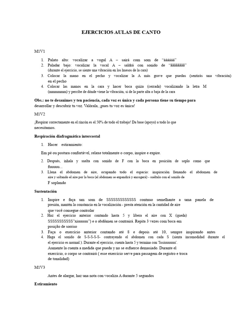 Ejercicios de Canto y Respiración Vocal | PDF | Canto | Sonido