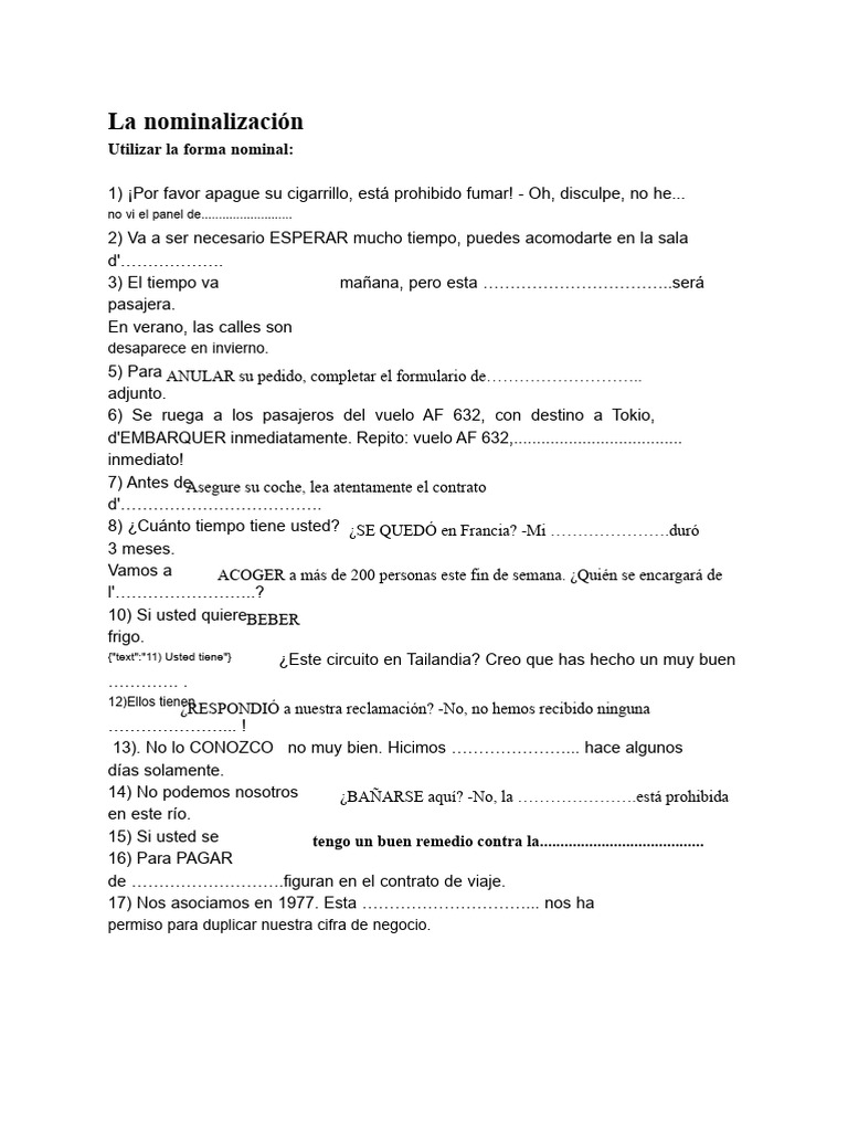 Ejercicios de Nominalización en Español | PDF