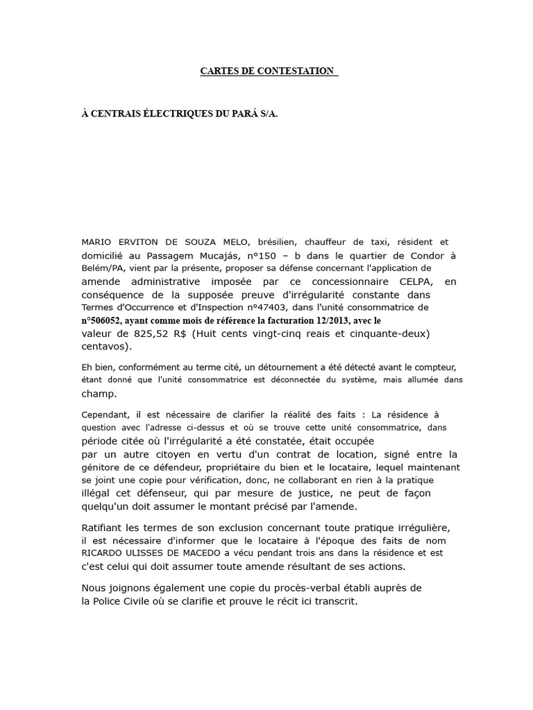 Lettre de Contestation Celpa | PDF