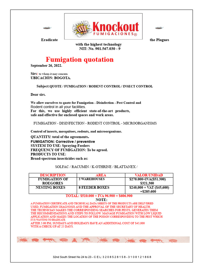 Fumigation and Pest Control Quote | PDF | Pest Control | Organisms