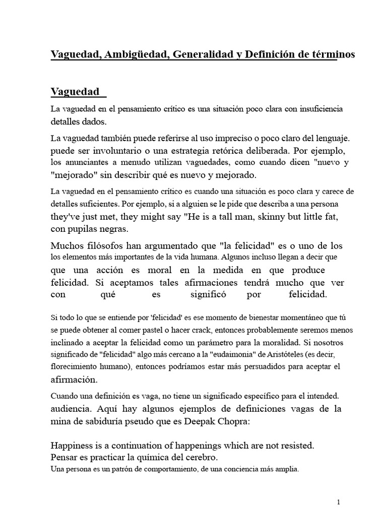 Vaguedad, Ambigüedad, Generalidad y Definición de Términos - 120012 ...