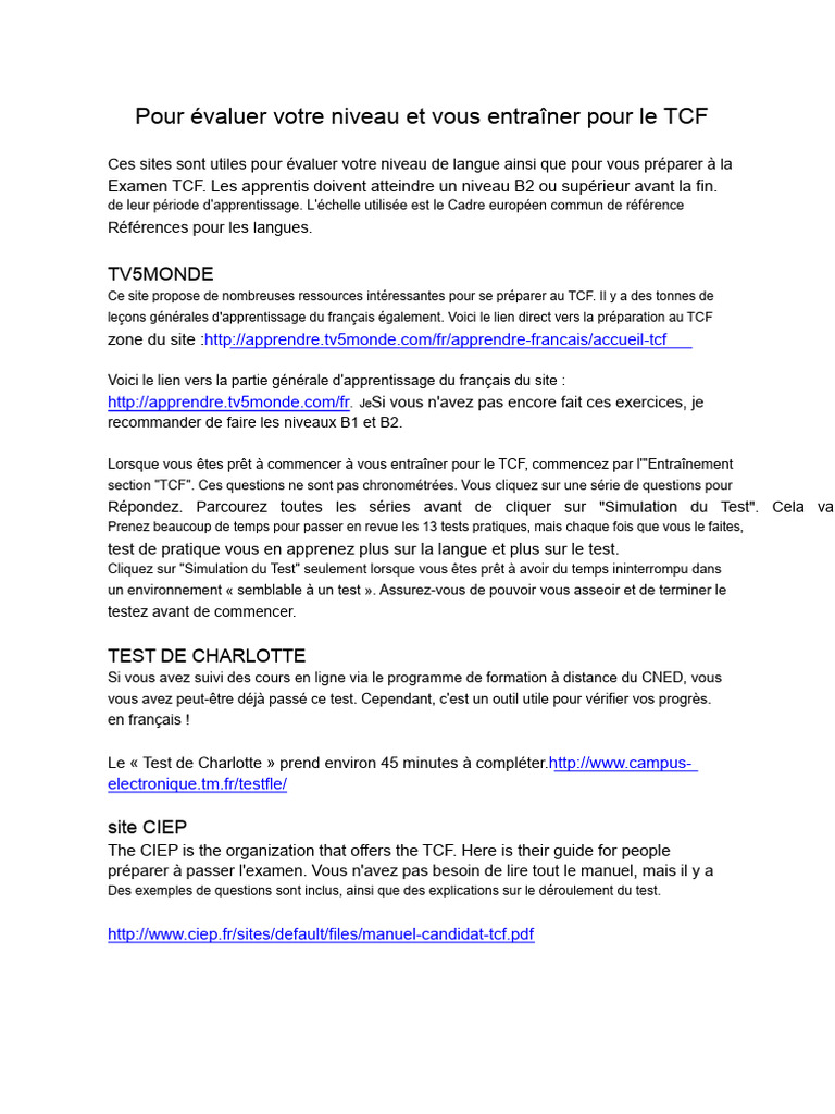 Ressources pour préparer le TCF | PDF