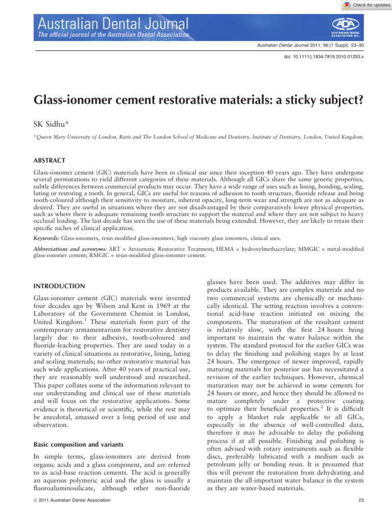 Glass-Ionomer Cements in Dentistry | PDF | Dental Composite | Materials