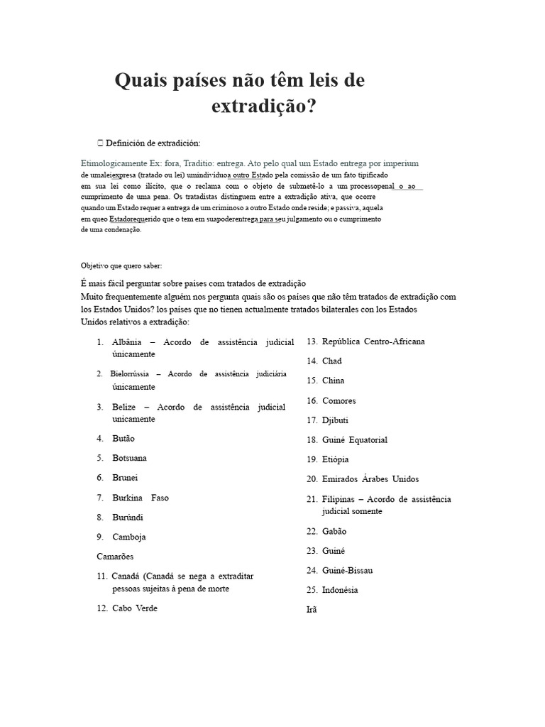 Países Sem Tratados de Extradição | PDF | Extradição | Justiça