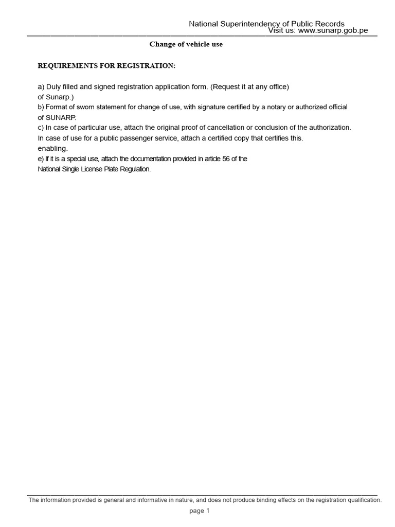 Change of Vehicle Use ReqV | PDF