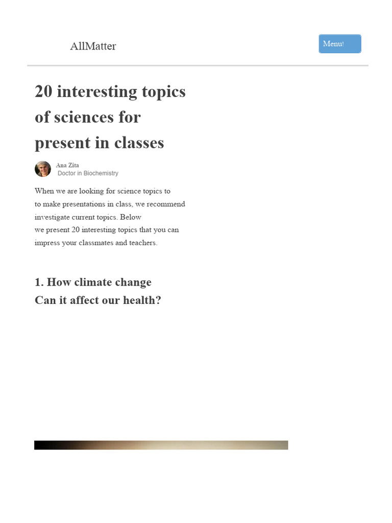 20 Interesting Science Topics For Presentations in Class - All Subjects ...