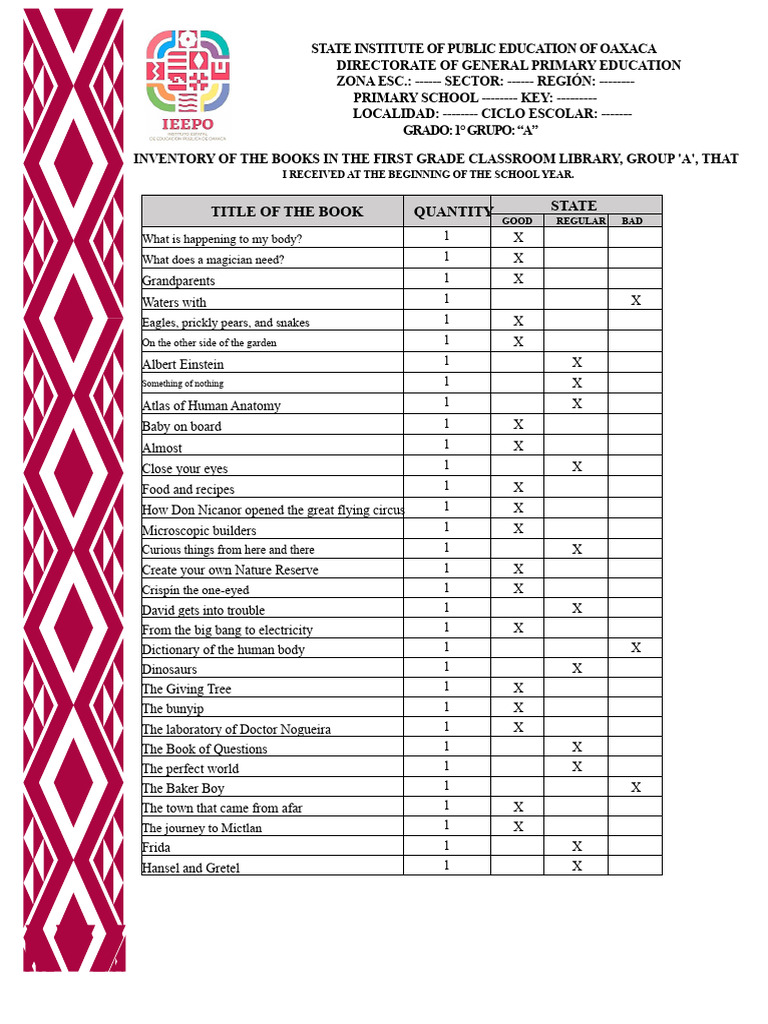 First Grade Classroom Library Inventory | PDF