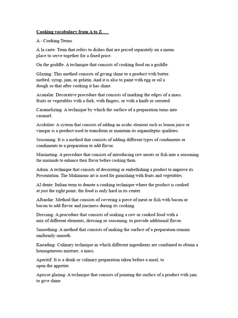 A-Z Cooking Vocabulary Guide | PDF | Cooking | Foods
