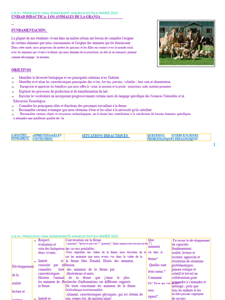 Unité Didactique : Animaux de la Ferme | PDF | Mouton | Laine