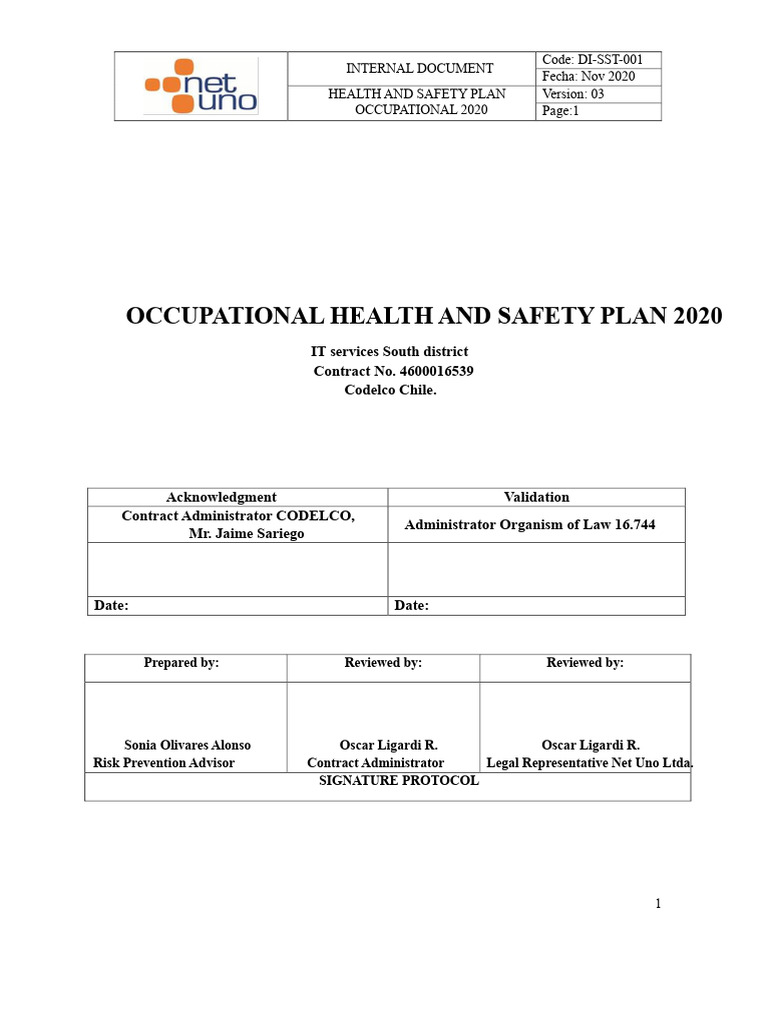 Occupational Health & Safety Plan 2020 | PDF | Occupational Safety And ...