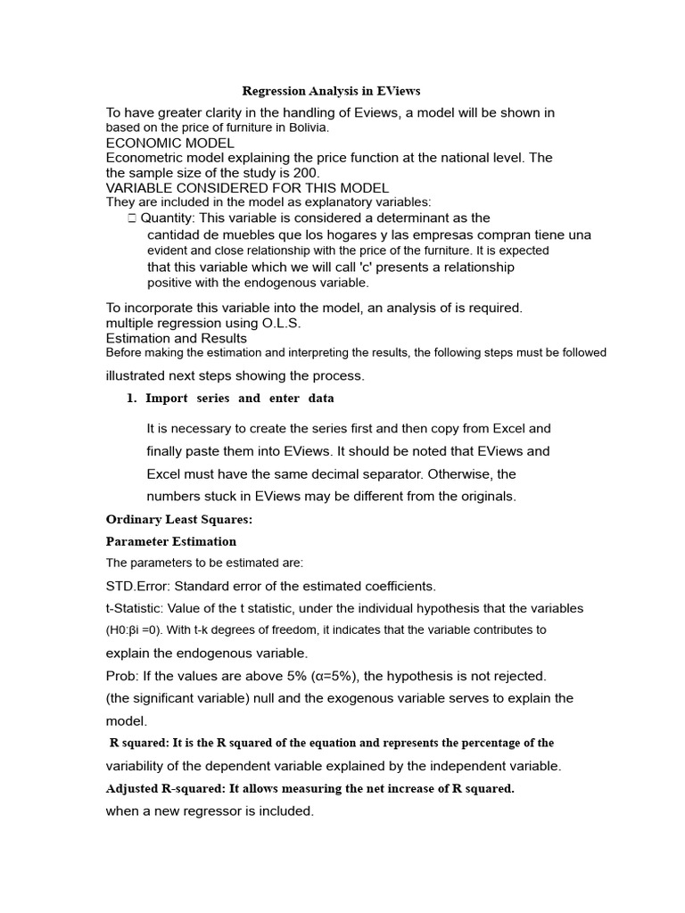 EViews Regression Analysis for Furniture Prices | PDF | Coefficient Of ...