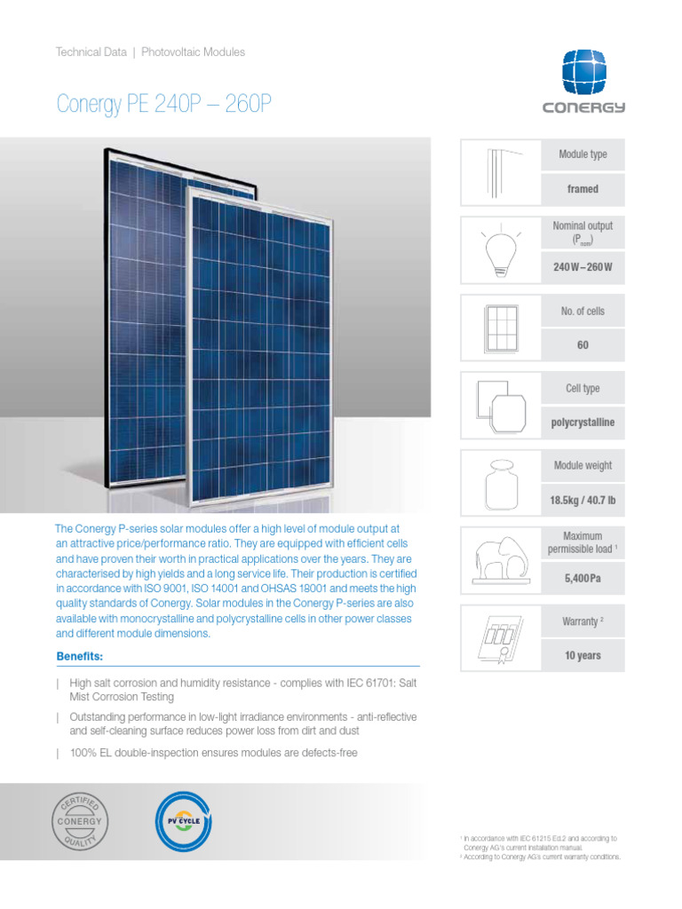 Conergy PE 240P-260P TD ENG 2014-01-07 LR | PDF | Solar Panel ...