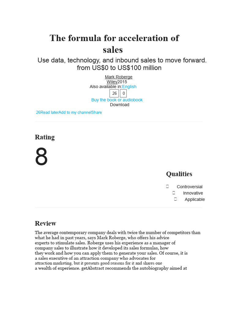 The Formula For Sales Acceleration | PDF | Sales | Leadership