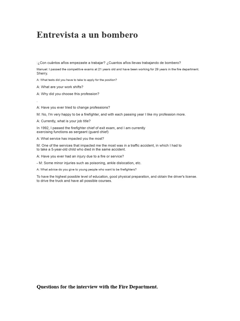 Entrevista a un Bombero: Experiencias y Consejos | PDF | Firefighter
