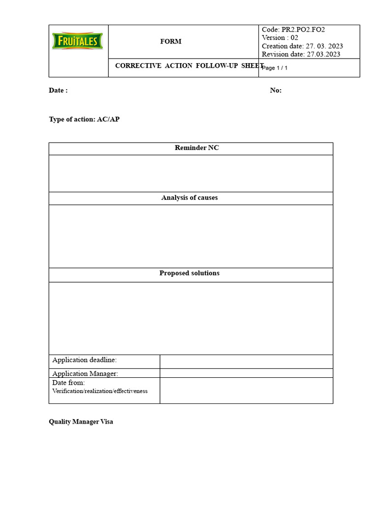 Corrective Action Follow-Up Sheet | PDF