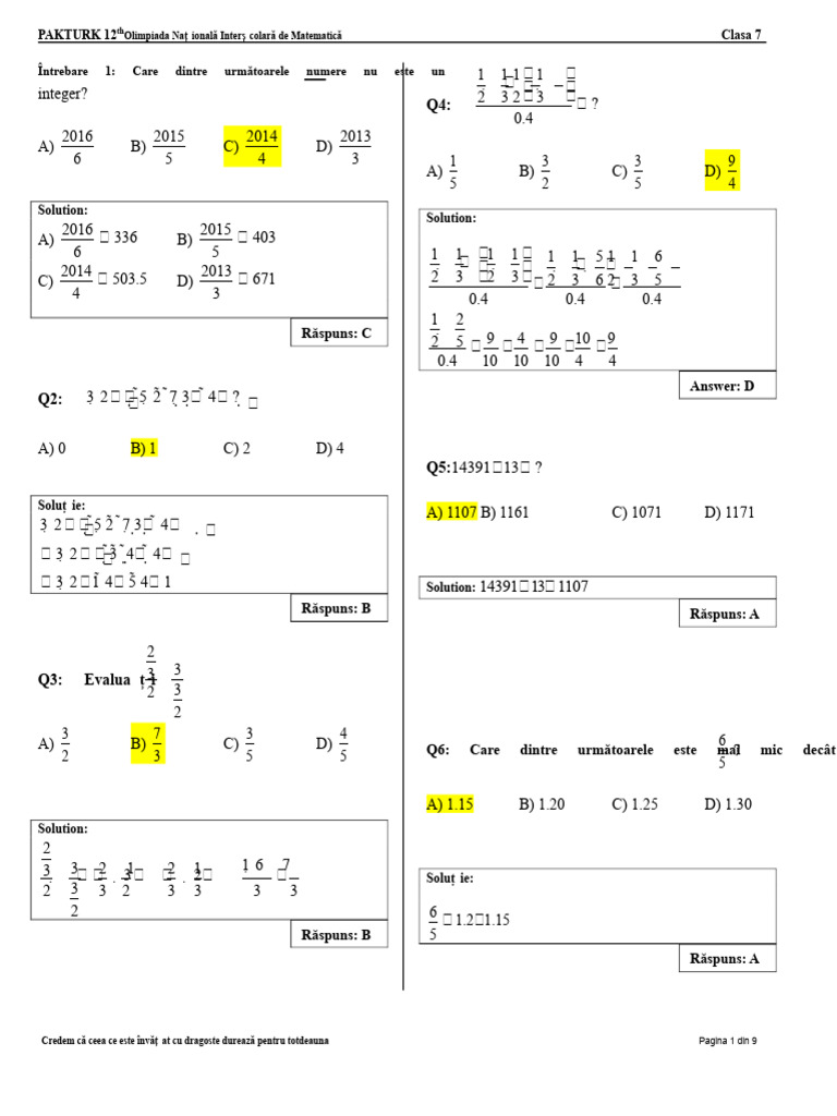 12-A Națională ISMO Clasa 7 Test Cu Soluții | PDF