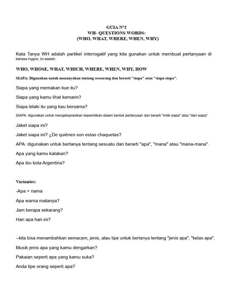 Panduan Kata Tanya WH dalam Bahasa Inggris | PDF