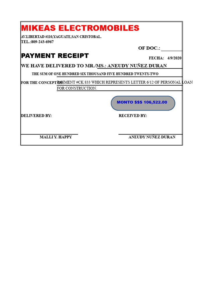 Payment Receipt To Suppliers | PDF