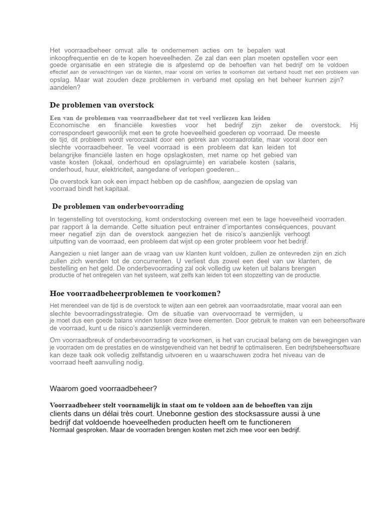 Wat Zijn de Problemen Met Voorraadbeheer | PDF