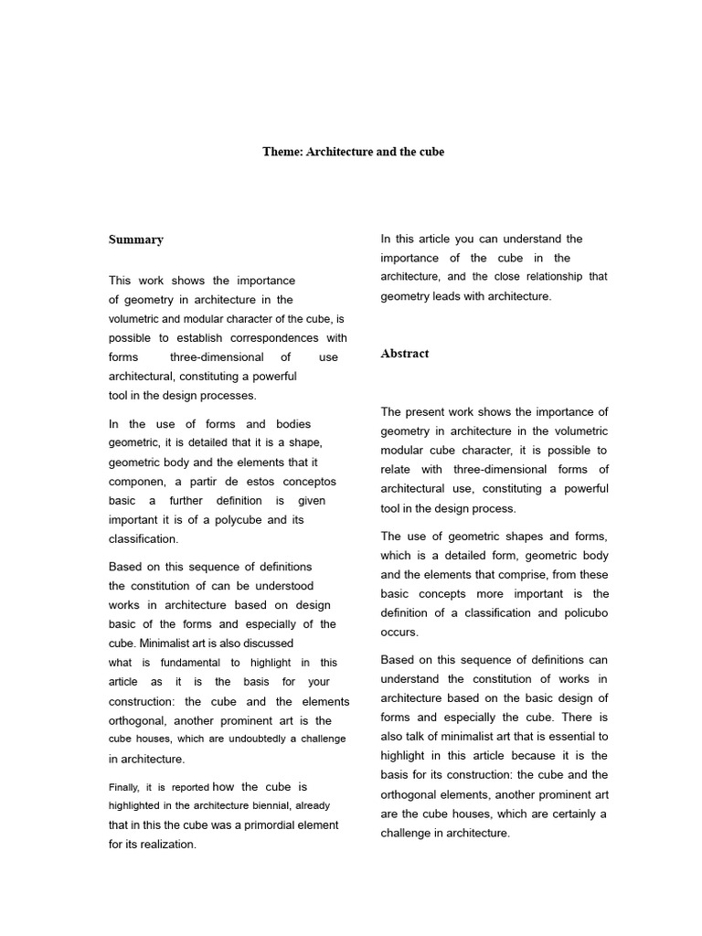 The Cube's Role in Architectural Design | PDF | Geometry | Shape