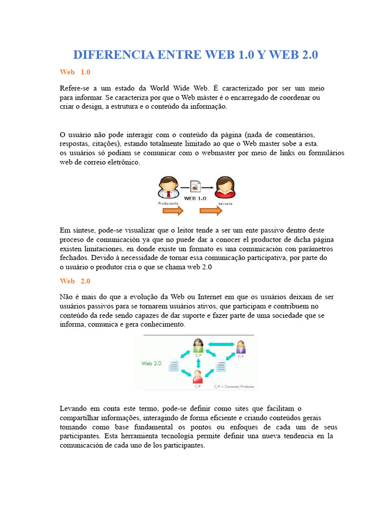 Diferenças entre Web 1.0 e Web 2.0 | PDF | Rede mundial de computadores ...