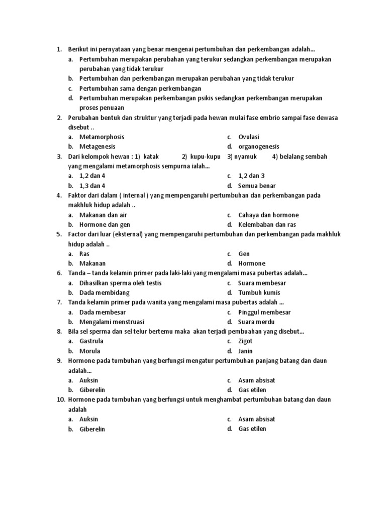 Berikut Ini Pernyataan Yang Benar Mengenai Pertumbuhan Dan Perkembangan