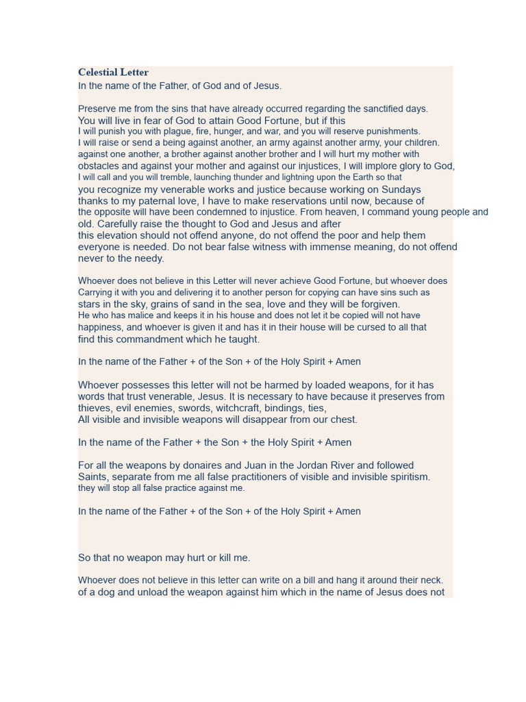 Celestial Letter for Protection and Blessings | PDF | Heaven | God In ...