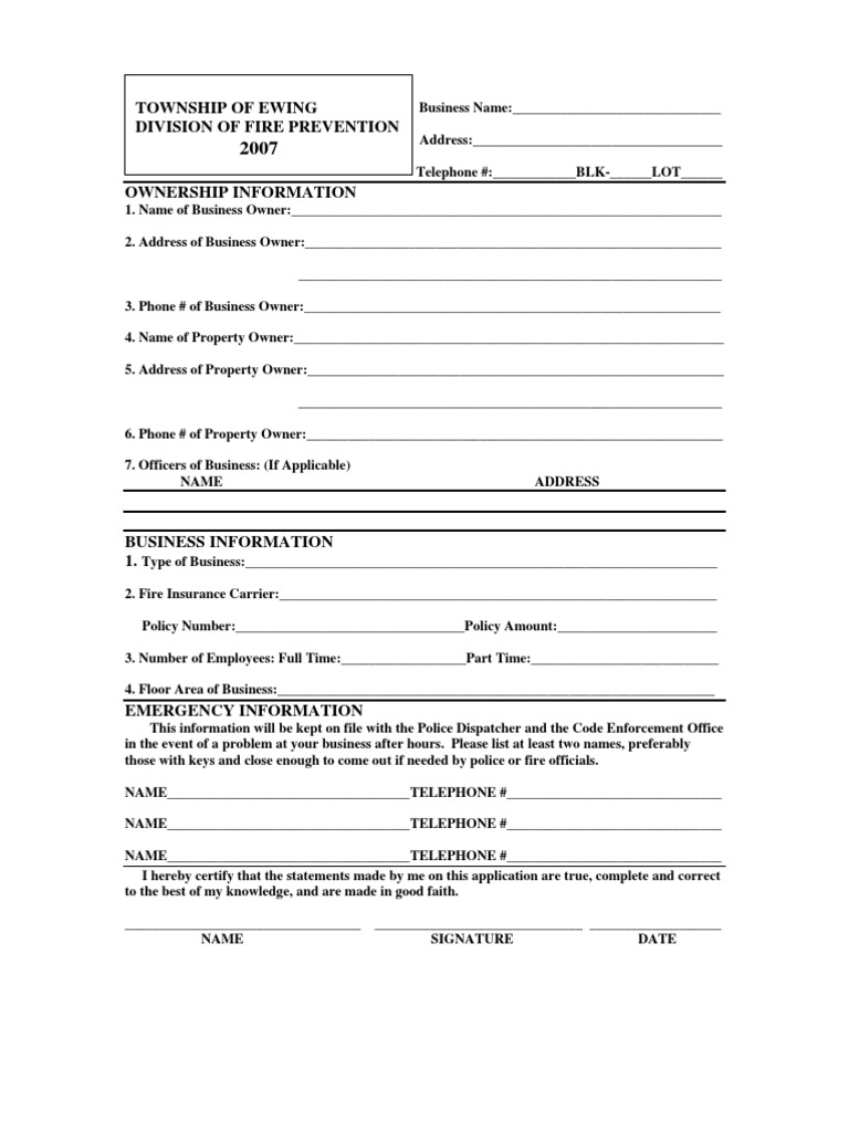 Ewing Fire Prevention Business Form | PDF | Business | Materials