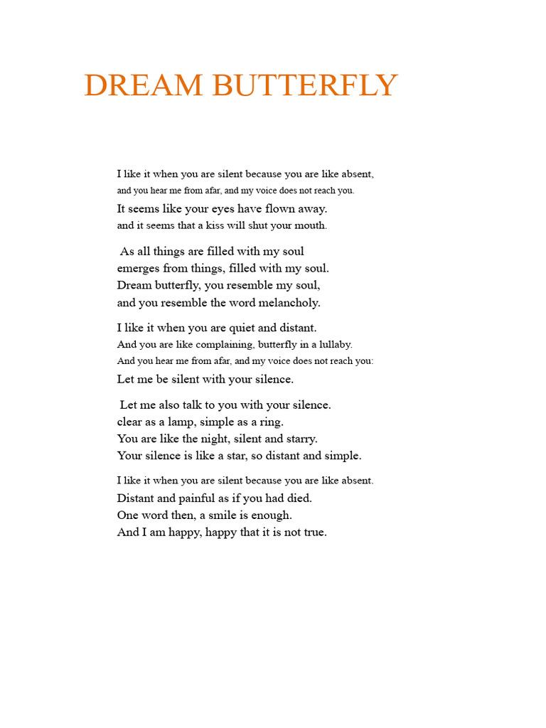 Dream Butterfly: A Poetic Reflection | PDF