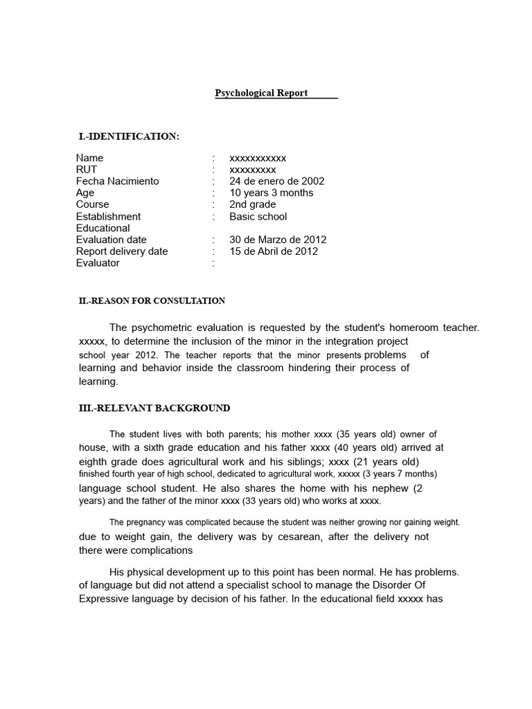 Format Psychological Report Wisc III V CH PDF | PDF | Attention Deficit ...