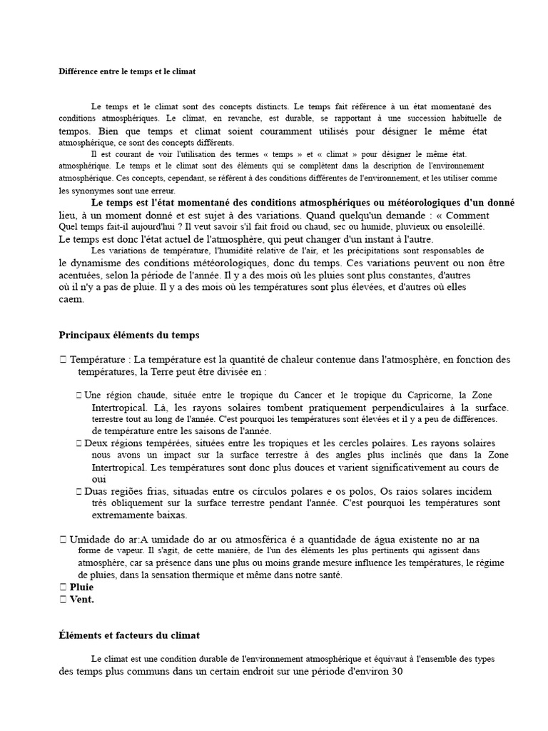 Différence entre temps et climat | PDF | Climat | Météorologie