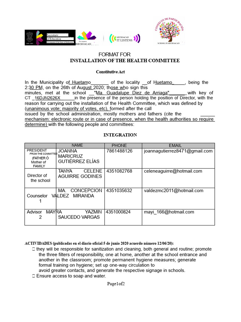 Health Committee Installation Document | PDF