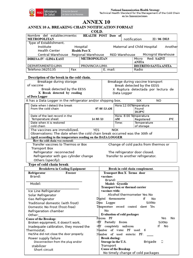 Cold Chain Breakage Sheet 2 | PDF | Refrigerator | Temperature