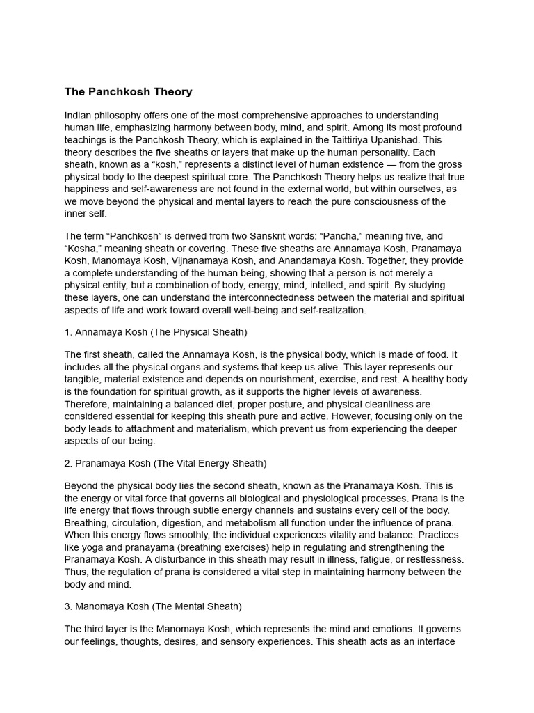 Understanding the Panchkosh Theory | PDF | Prana | Mind