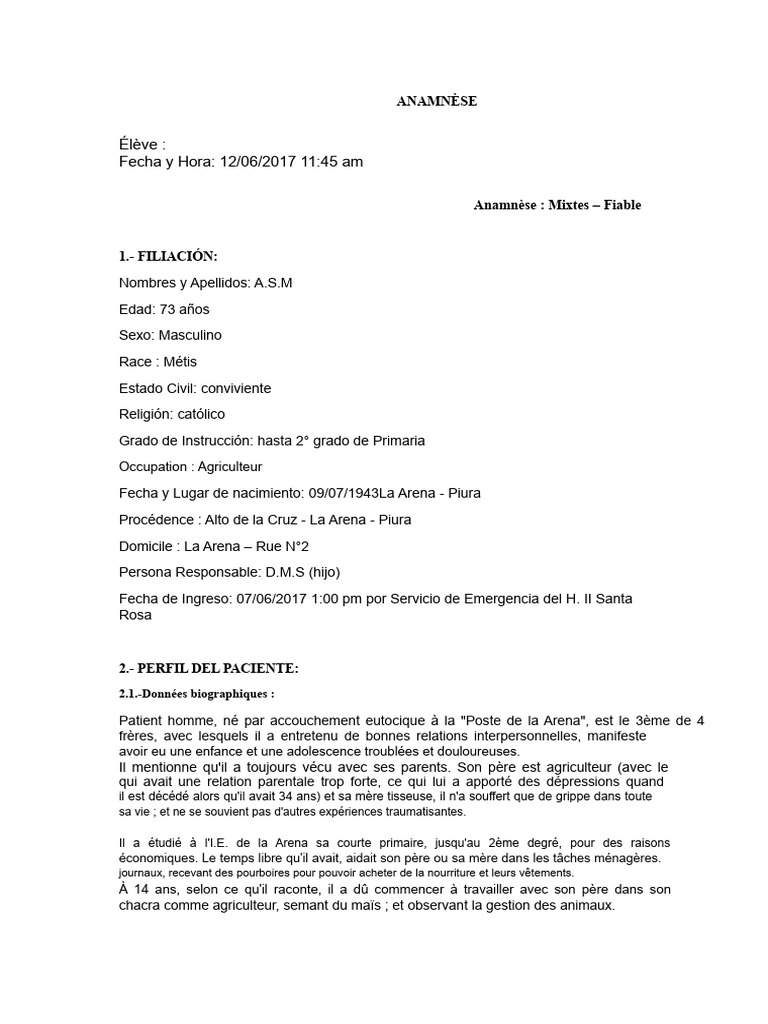 Anamnèse d'un patient de 73 ans | PDF