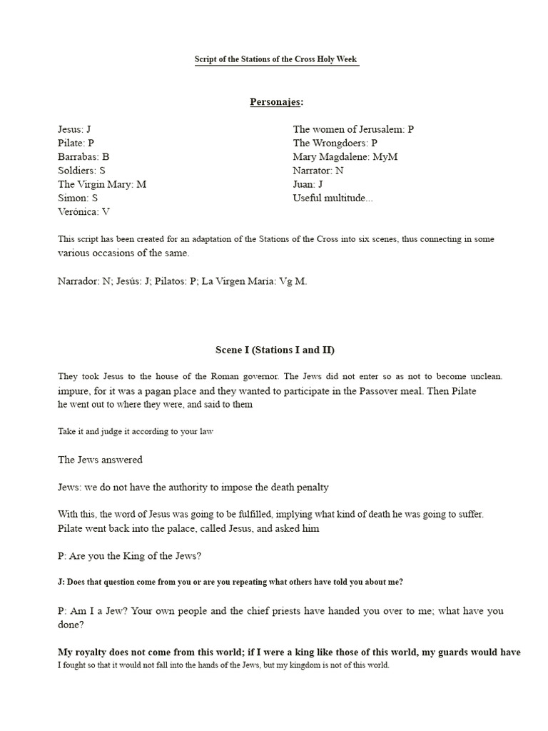 Stations of the Cross Script for Holy Week | PDF | Jesus | Pontius Pilate