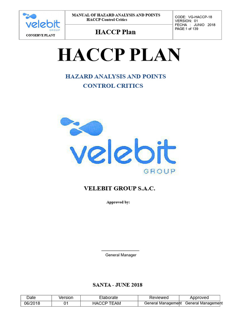 HACCP Plan 2018. Version 01 | PDF | Food Safety | Safety