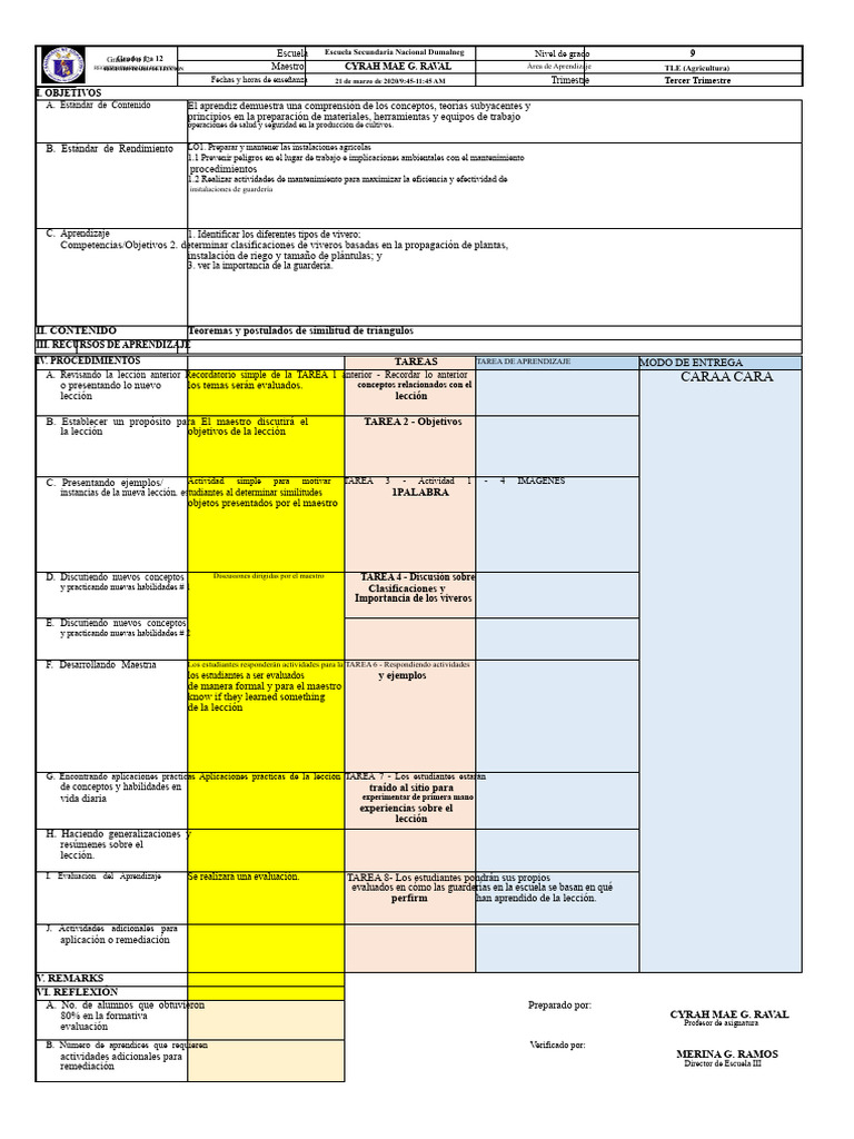 Grado 9 q3 Agri Semana 7 f2f DLL | PDF | Aprendizaje