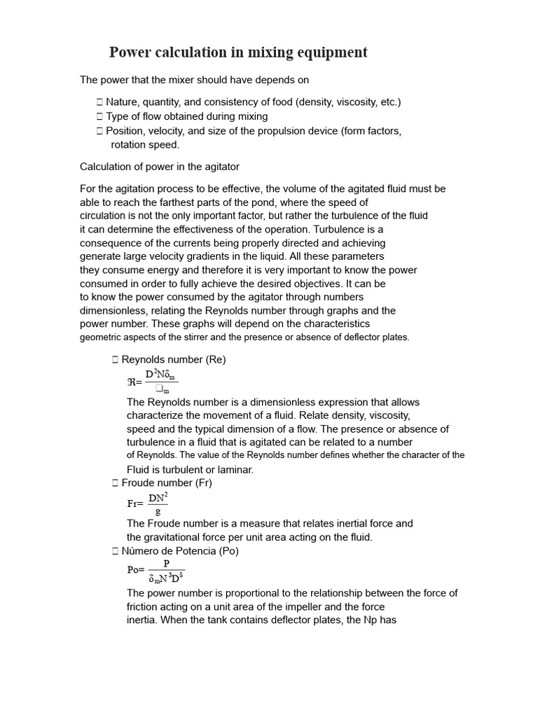 Power calculation in mixing equipment | PDF | Reynolds Number | Turbulence
