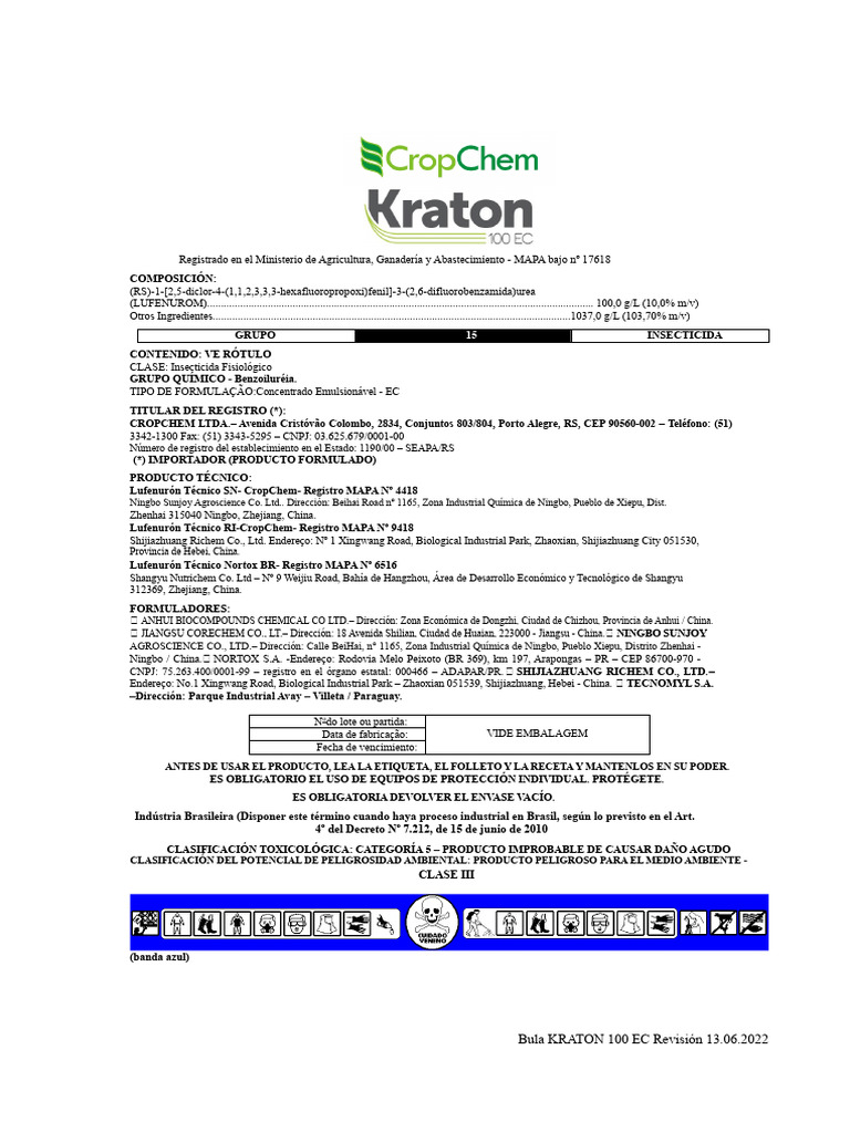 Kraton 100 Ec Bula 13 06 22 | PDF | Agua | Toxicidad
