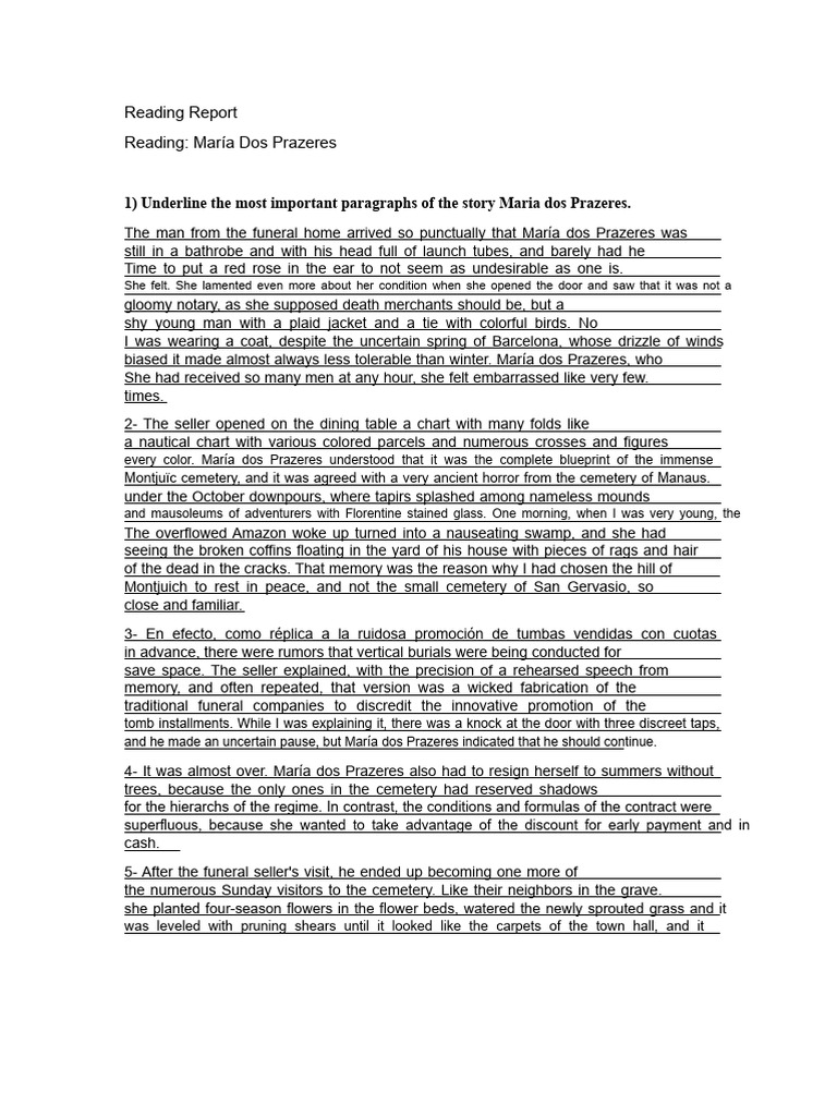 Reading Report - María dos prazeres | PDF