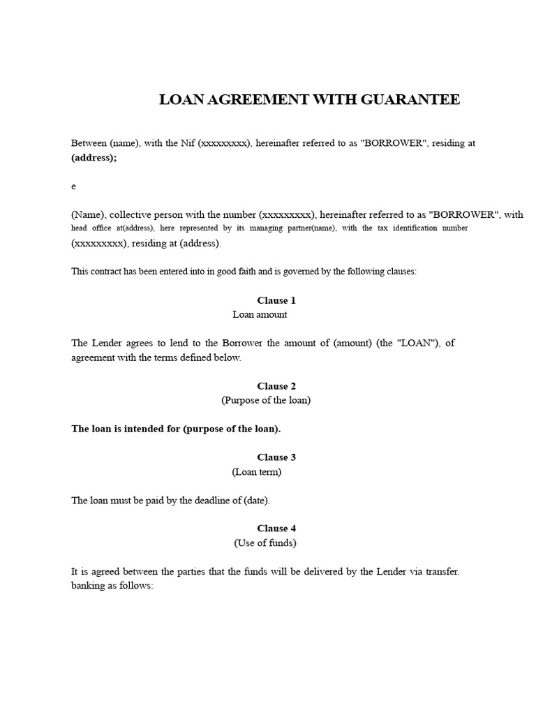 Loan Agreement with Guarantee Template | PDF | Loans | Debt