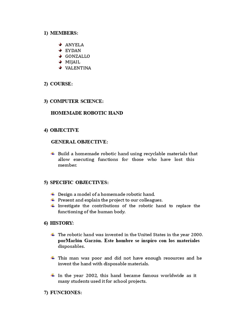 Homemade Robotic Hand Project Guide | PDF