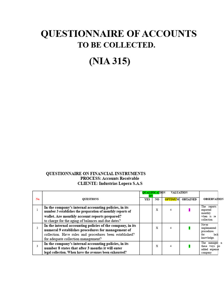 Accounts Receivable Management Questionnaire | PDF | Fair Value ...